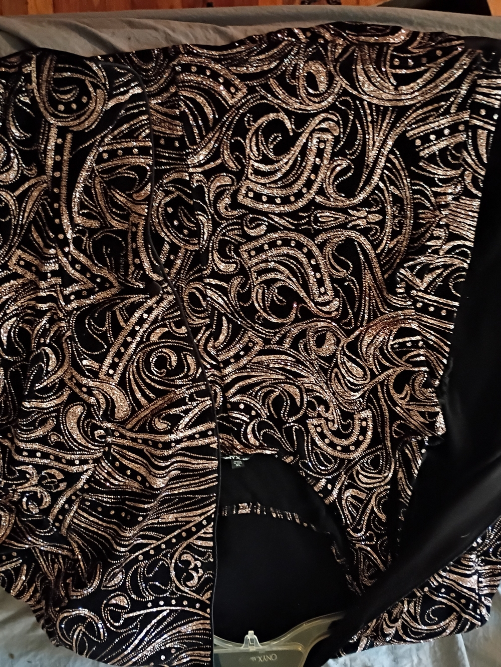Onyx Black Blazer with Metallic Gold Swirl Pattern